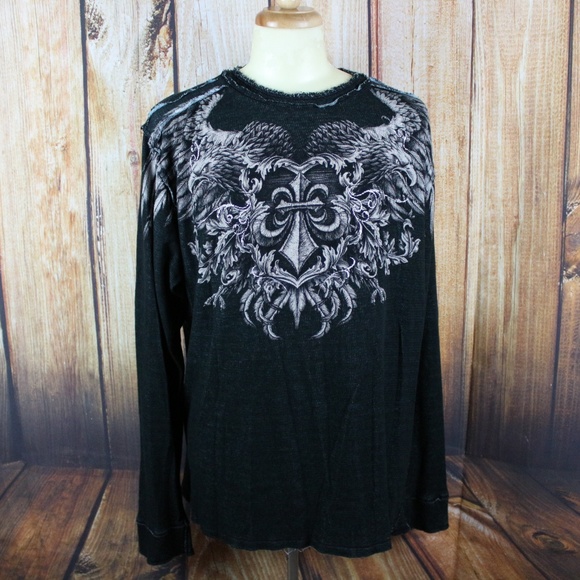 Affliction Men's Graphic Shirt Thermal XXL Black - Picture 3 of 5
